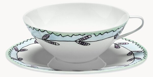 Komplet filiżanek ze spodkiem z porcelany kostnej Midnight Flowers, 2 elem