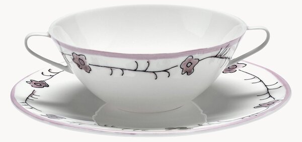 Komplet miseczek z talerzykiem z porcelany kostnej Midnight Flowers, 2 elem