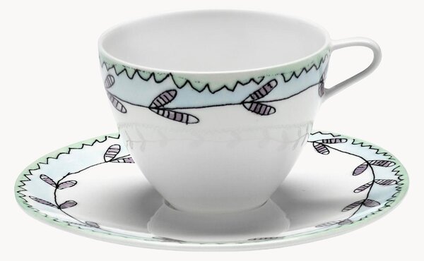 Komplet filiżanek ze spodkiem z porcelany kostnej Midnight Flowers, 2 elem