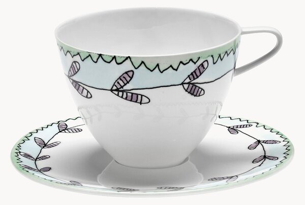 Komplet filiżanek ze spodkiem z porcelany kostnej Midnight Flowers, 2 elem