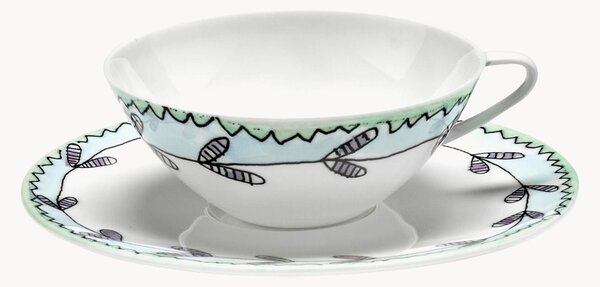 Komplet filiżanek ze spodkiem z porcelany kostnej Midnight Flowers, 2 elem