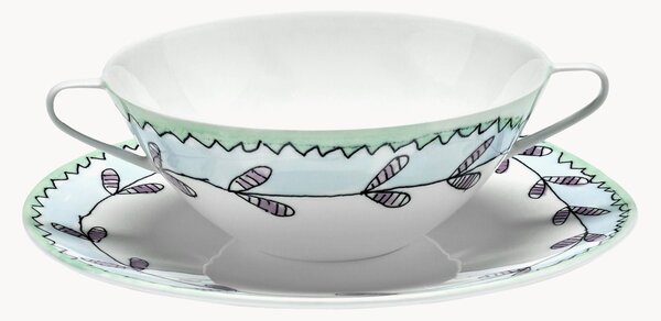 Komplet miseczek z talerzykiem z porcelany kostnej Midnight Flowers, 2 elem