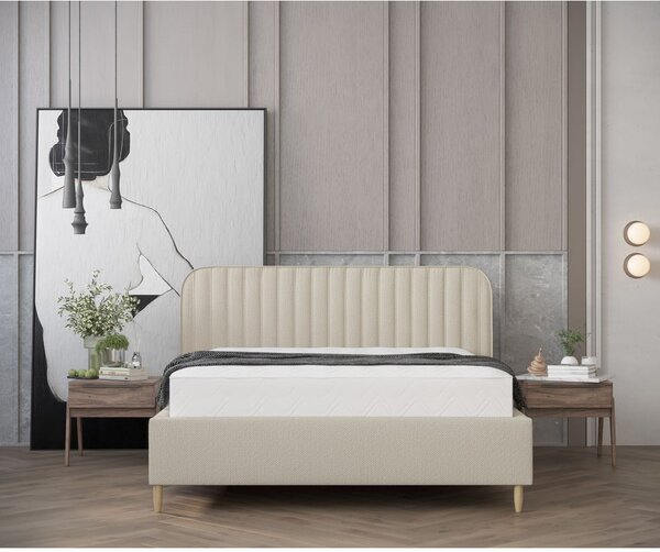 Beżowe tapicerowane łóżko dwuosobowe ze schowkiem i stelażem 180x200 cm Noto – Maison de Rêve