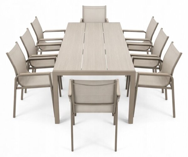 Zestaw mebli ogrodowych balkon stół Allen Pro 190x90 s + 8x krzesło Fuerte taupe