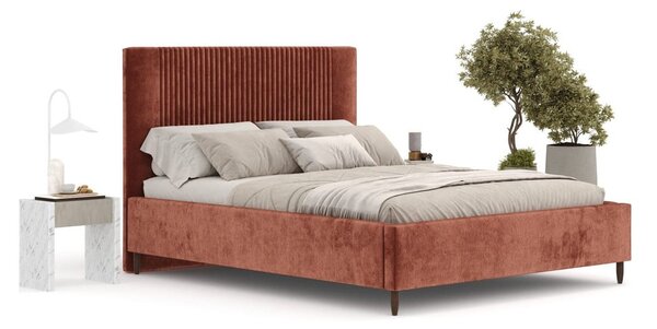 Ceglaste tapicerowane łóżko dwuosobowe ze schowkiem ze stelażem 140x200 cm Etero – Maison de Rêve