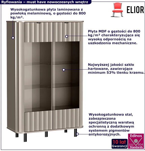 Szara szeroka witryna na nóżkach glina P5-A70