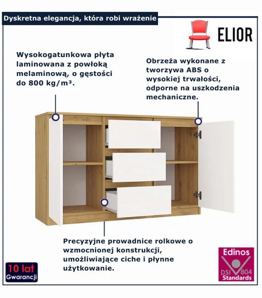 Komoda z szufladami dąb artisan + biały P1-A25