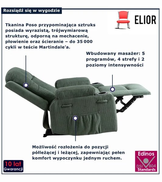 Zielony sztruksowy fotel masujący S2-S07