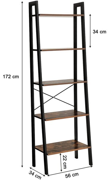 Regał TAYLOR 5 półek 172x56 cm, rustykalny brązowy