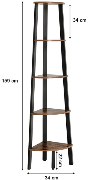 Regał narożny TAYLOR 5 półek 159x34 cm, rustykalny brązowy