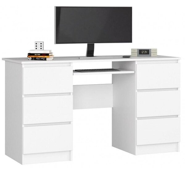 Biurko komputerowe, szuflady, CORE, 135x50x77 cm, biel, mat | TYLETEGOTU