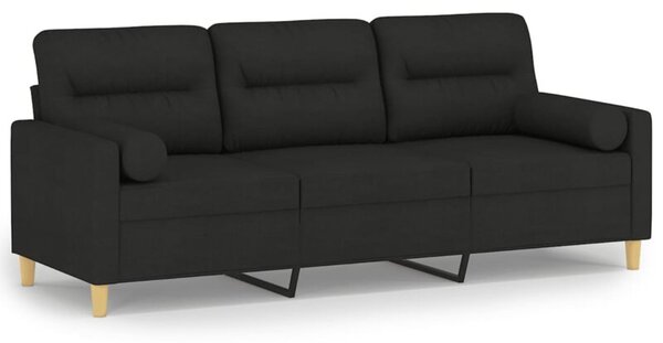 Sofa 3-osobowa z poduszkami, czarna, 180 cm, tkanina