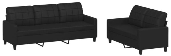 Sofa 2-osobowa z poduszkami, czarna, sztuczna skÃ³ra