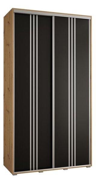 Szafa przesuwna wysoka Davos 6 130, gł. 45 cm artisan + czarny + srebrny