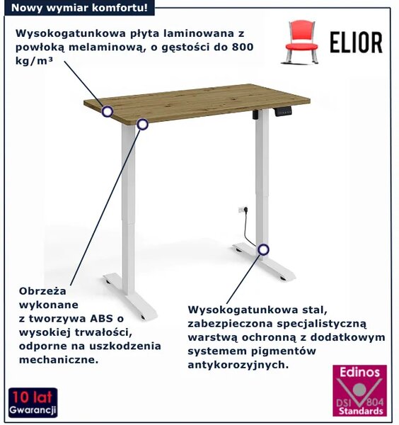 Biurko elektrycznie regulowane dąb artisan + biały B1-T43
