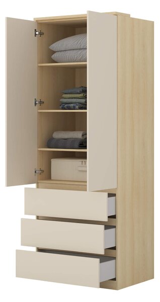 MebleMWM Szafa 2D3S TERRA | 24LBON68 | Dąb Lindberg / Beż Piaskowy