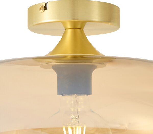 Art Deco Lampa Sufitowa Mosiężna z Bursztynowym Szkłem 40cm - Busa