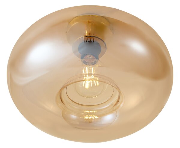 Art Deco Lampa Sufitowa Mosiężna z Bursztynowym Szkłem 40cm - Busa