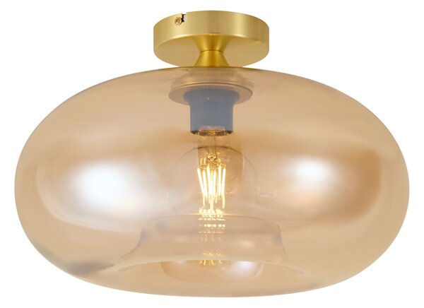 Art Deco Lampa Sufitowa Mosiężna z Bursztynowym Szkłem 40cm - Busa