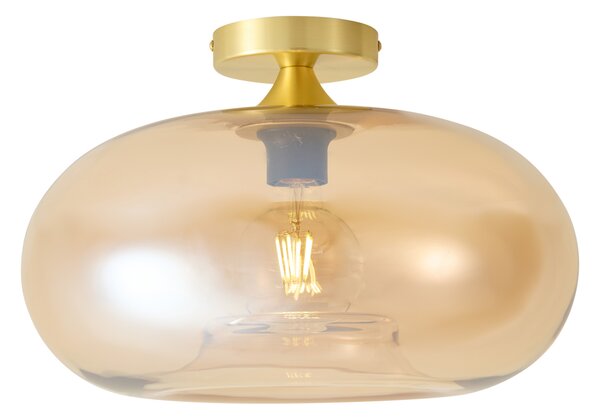 Art Deco Lampa Sufitowa Mosiężna z Bursztynowym Szkłem 40cm - Busa
