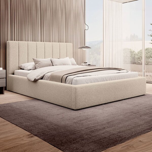 MebleMWM Łóżko tapicerowane z pojemnikiem SFG0116B P| 120x200 | Boucle | Beż