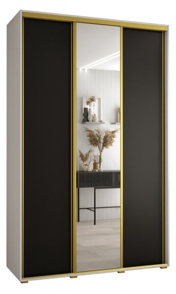 Szafa przesuwna wysoka Davos 3 150, gł. 45 cm biały + czarny + złoty