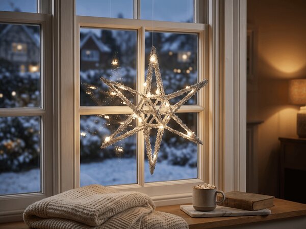 Świąteczna gwiazda STARLIGHT z oświetleniem LED 30 cm, srebrna