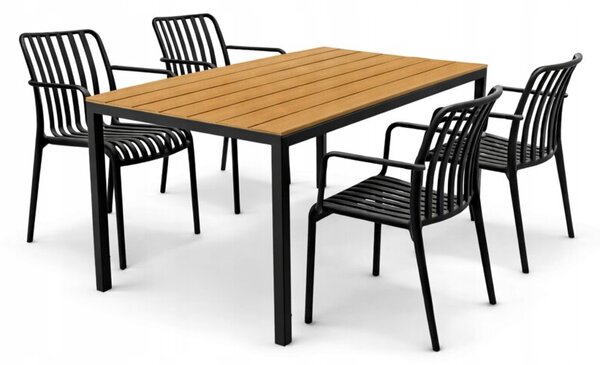Zestaw mebli ogrodowych balkon stół Allen-ST 130x70W + 4x krzesło KP104-2 czarne