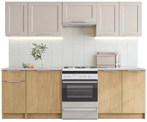 Nowoczesne meble kuchenne 240 cm dąb cremona + kaszmir P7-E79