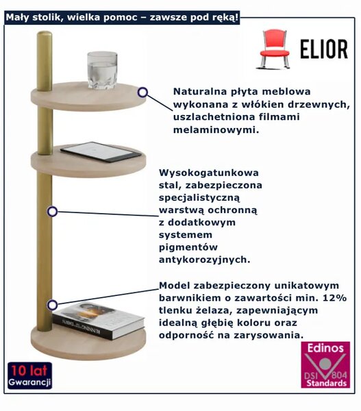 Okrągły stolik do salonu dąb sonoma + złoty R4-G68