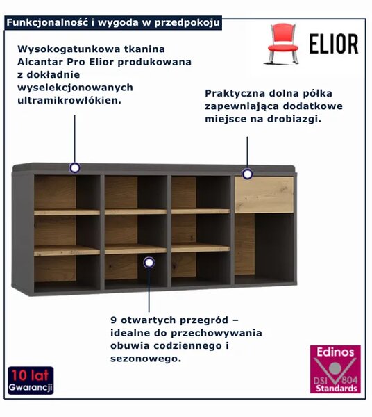 Nowoczesna szafka na buty z siedziskiem antracyt + dąb artisan C1-M11