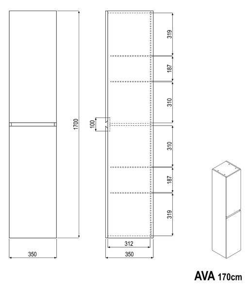 Szafka wysoka AVA - elastyczny montaż - 35 x 170 x 35 cm - różne kolory