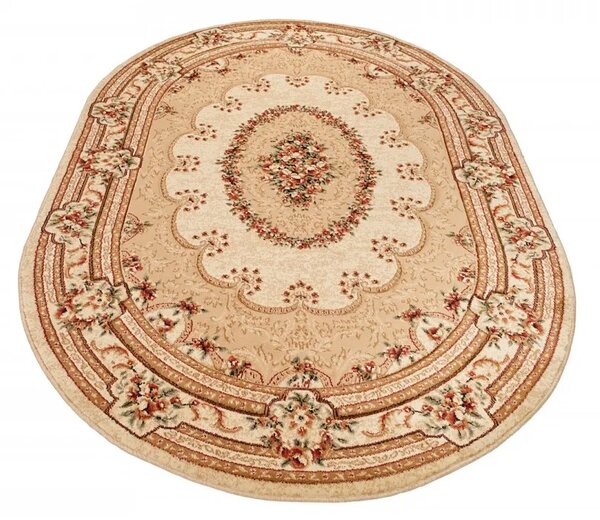 Owalny kremowy dywan w retro stylu P7-M58