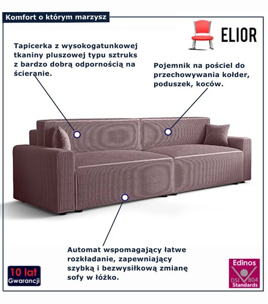 Różowa sofa tapicerowana z funkcją spania S3-K45