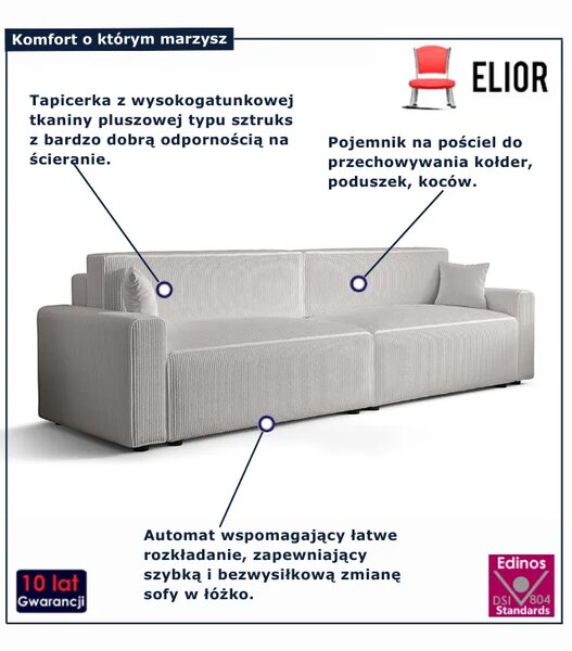 Biała sofa tapicerowana z funkcją spania W3-R85