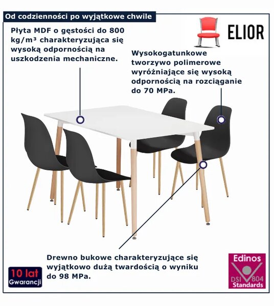 Biały stół z krzesłami na bukowych nogach W6-P85