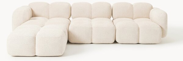 Sofa modułowa Teddy-Bouclé z pufem Tayla (4-osobowa, lewostronna/prawostronna)