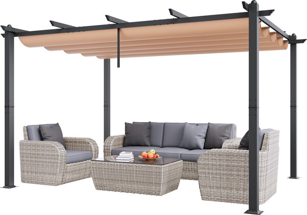 VEVOR 10'x13' chowana pergola do uytku na zewntrz z baldachimem, aluminiowa pergola z chowanym baldachimem, nowoczesna pergola z baldachimem przeciwsonecznym (beowy)