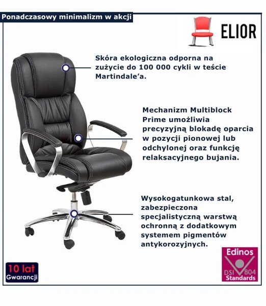 Czarny skórzany fotel biurowy regulowany T4-E97