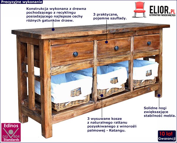 Rustykalna Komoda Z Koszykami Na Nóżkach N5-T84