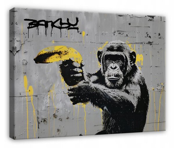 Obraz Na Płótnie Banksy Szary Do Sypialni Salonu 100x70