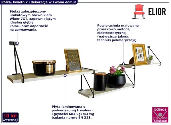 Potrójna biała półka ścienna w tylu skandynawskim F6-M64