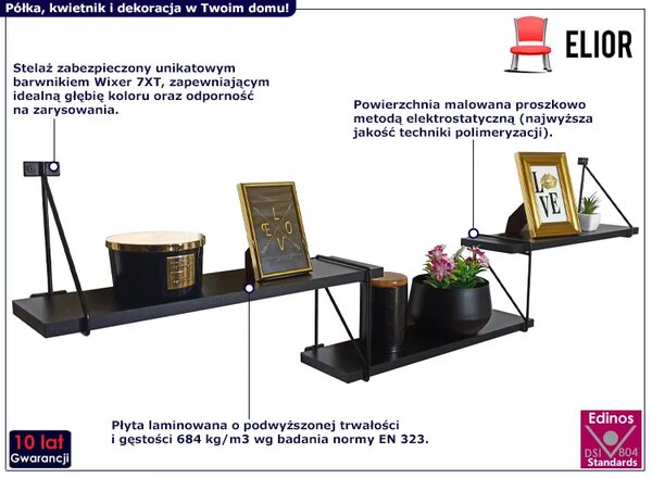 Czarna półka ścienna w stylu loft K4-W78