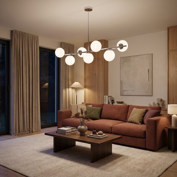 LAMPA WISZĄCA SUFITOWA NOWOCZESNA CHROM BIAŁE KULE FREDICA 7