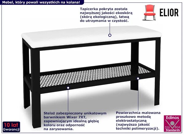 Industrialne siedzisko z półką na buty czarny + biały F1-W57