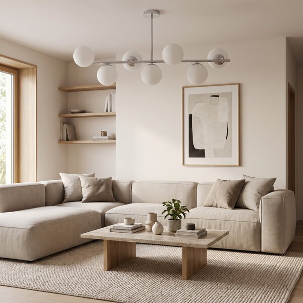 LAMPA WISZĄCA SUFITOWA NOWOCZESNA CHROM BIAŁE KULE FREDICA 7