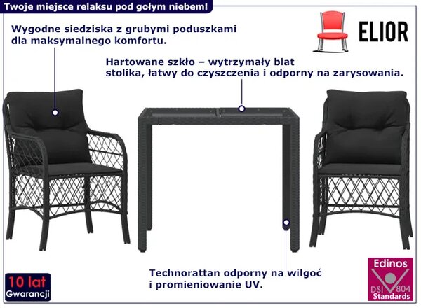 Zestaw ogrodowy z eleganckimi poduszkami w kolorze czarnym M1-T37