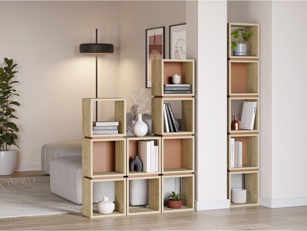 Ceglasty regał w dekorze dębu 32x167 cm Lofty – Marckeric