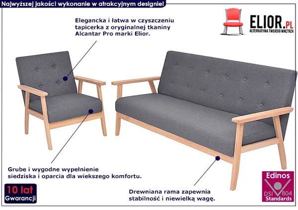 2-częściowy ciemnoszary zestaw wypoczynkowy E3-L55