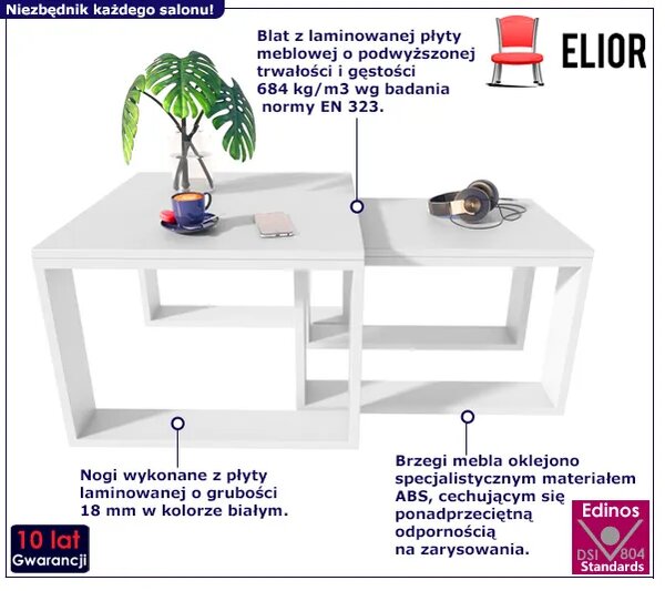 Komplet Dwóch Białych Stolików Kawowych F7-A05